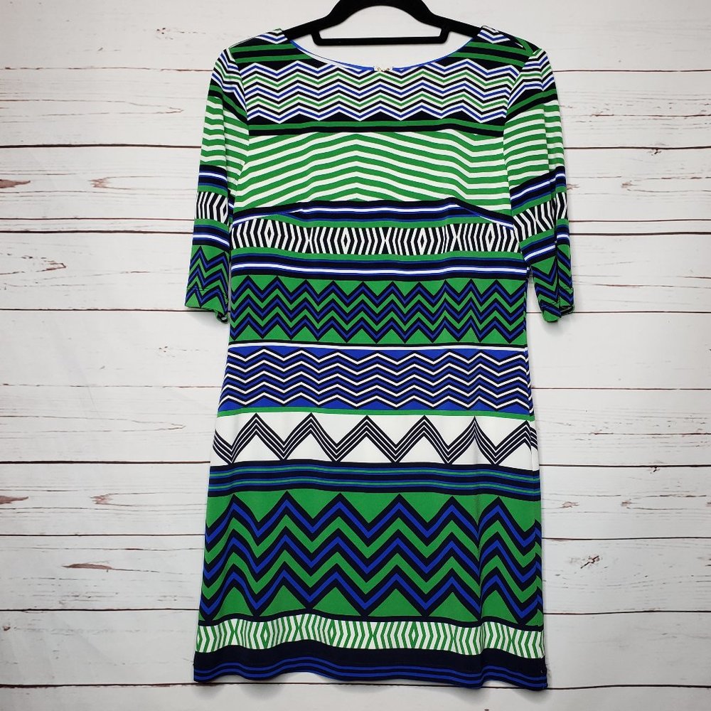 Eliza J Striped & Chevron Pattern Shift Dress